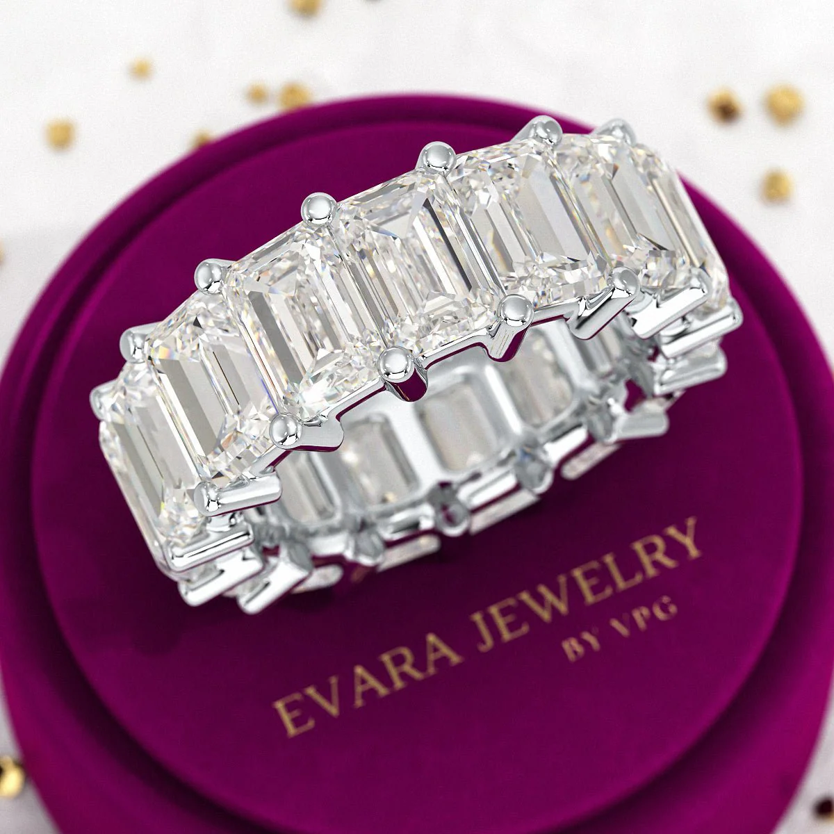 12 Carat Emerald Cut Lab Grown Diamond Eternity Band - Image 9