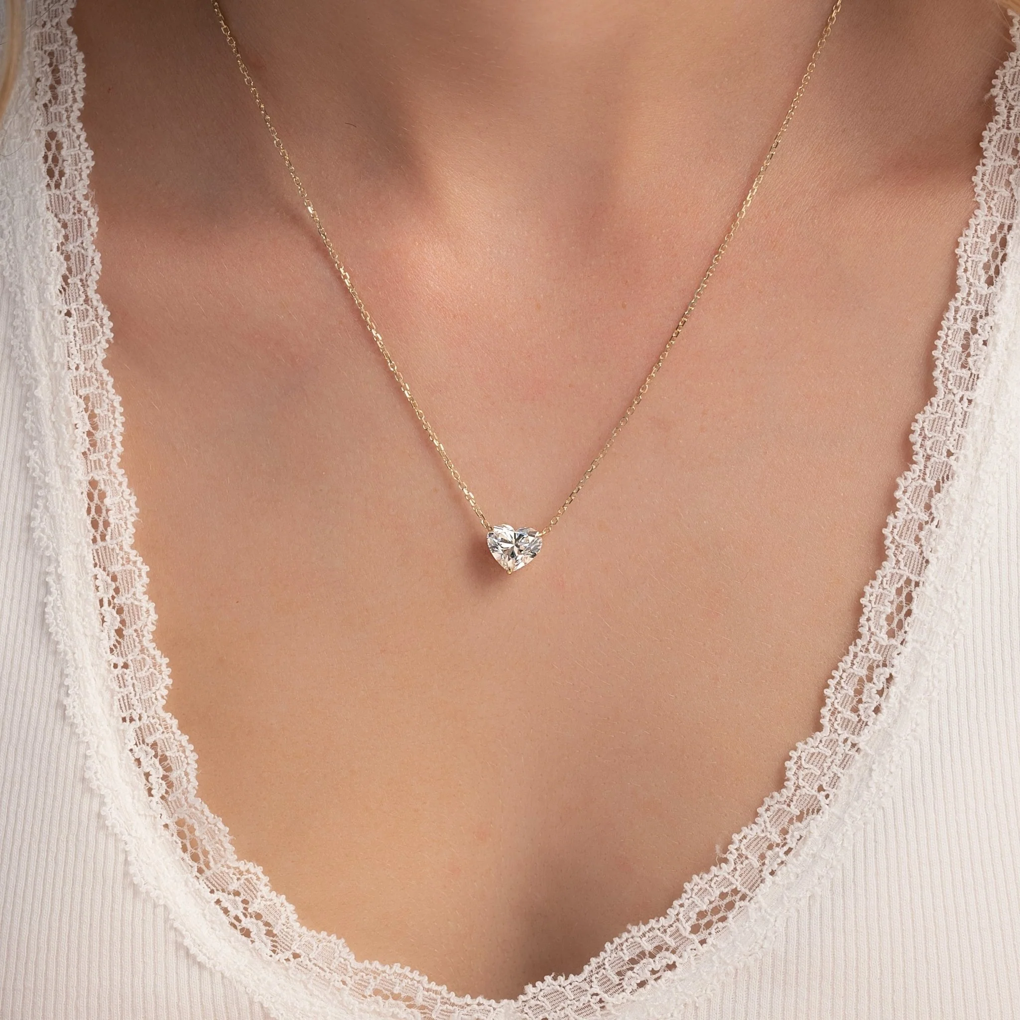 2.50 Carat Hidden Halo Heart Shape Diamond Pendant Necklace - Image 2
