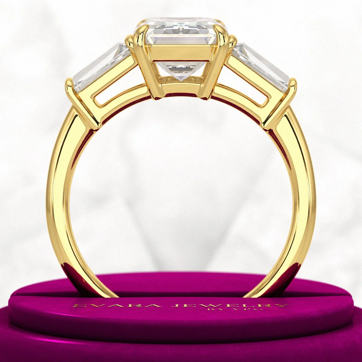3 Carat Emerald Cut Lab Grown Diamond Three Stone Ring - Image 5