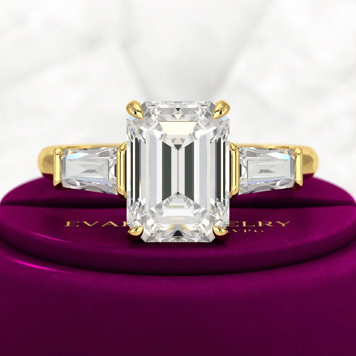 3 Carat Emerald Cut Lab Grown Diamond Three Stone Ring - Image 6