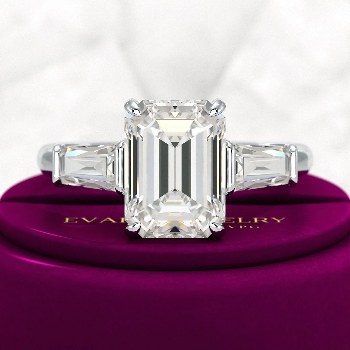 3 Carat Emerald Cut Lab Grown Diamond Three Stone Ring - Image 8