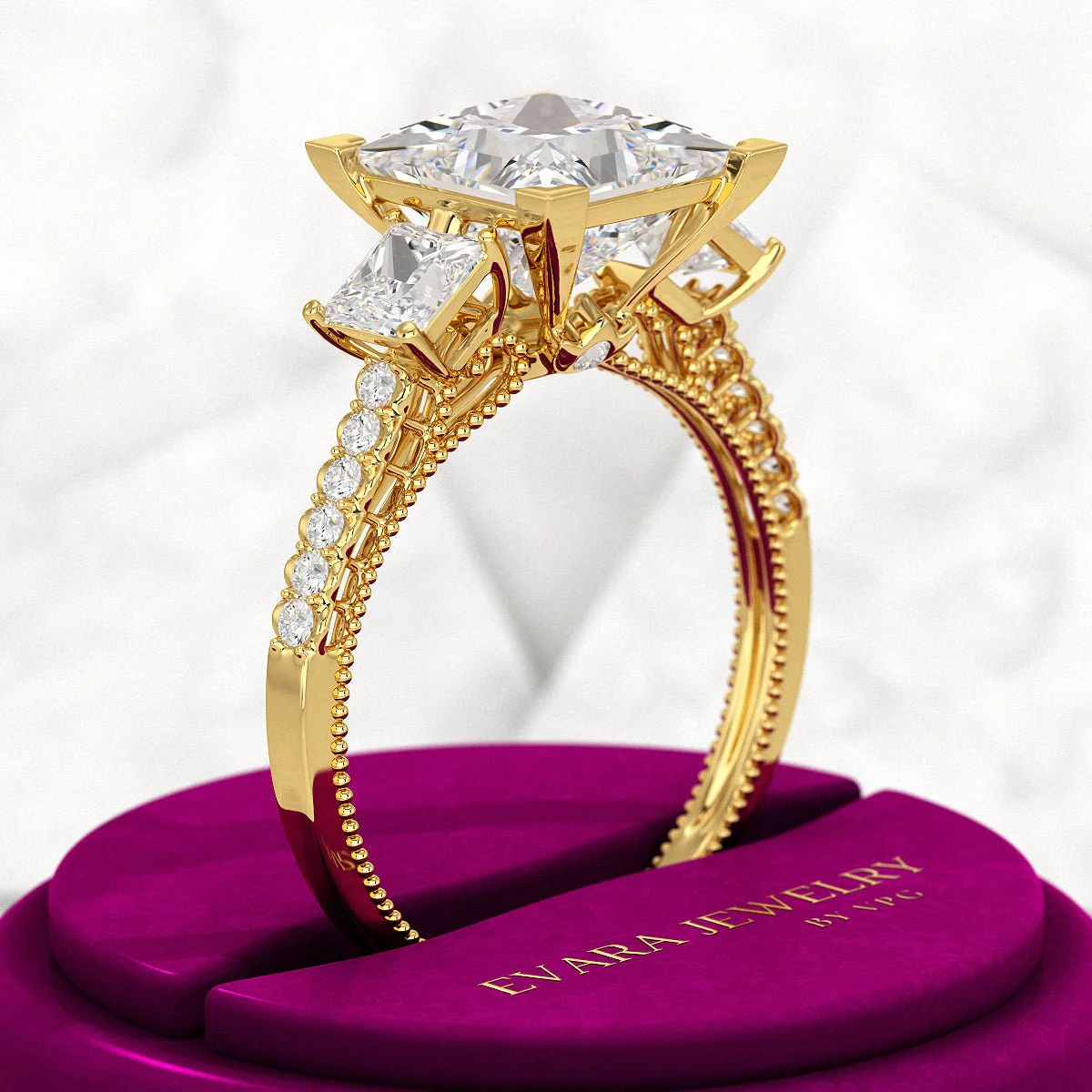 3 Carat Princess Cut Lab Grown Diamond Wedding Ring - Image 4