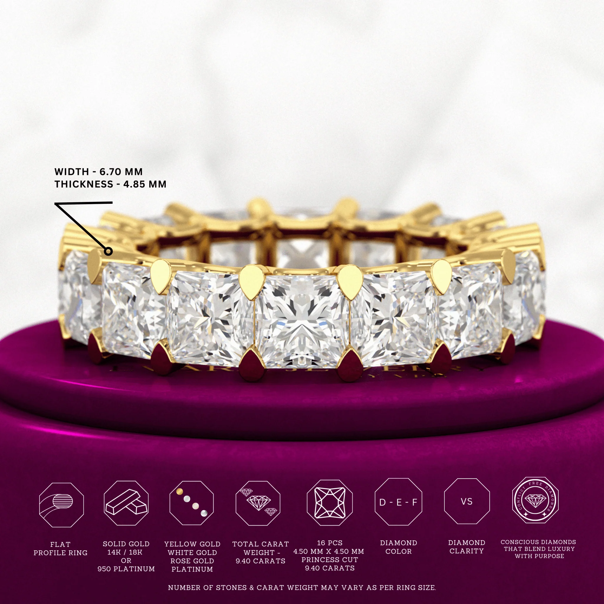 9.40 Carats Princess Cut Lab Grown Diamond Eternity Band - Image 3