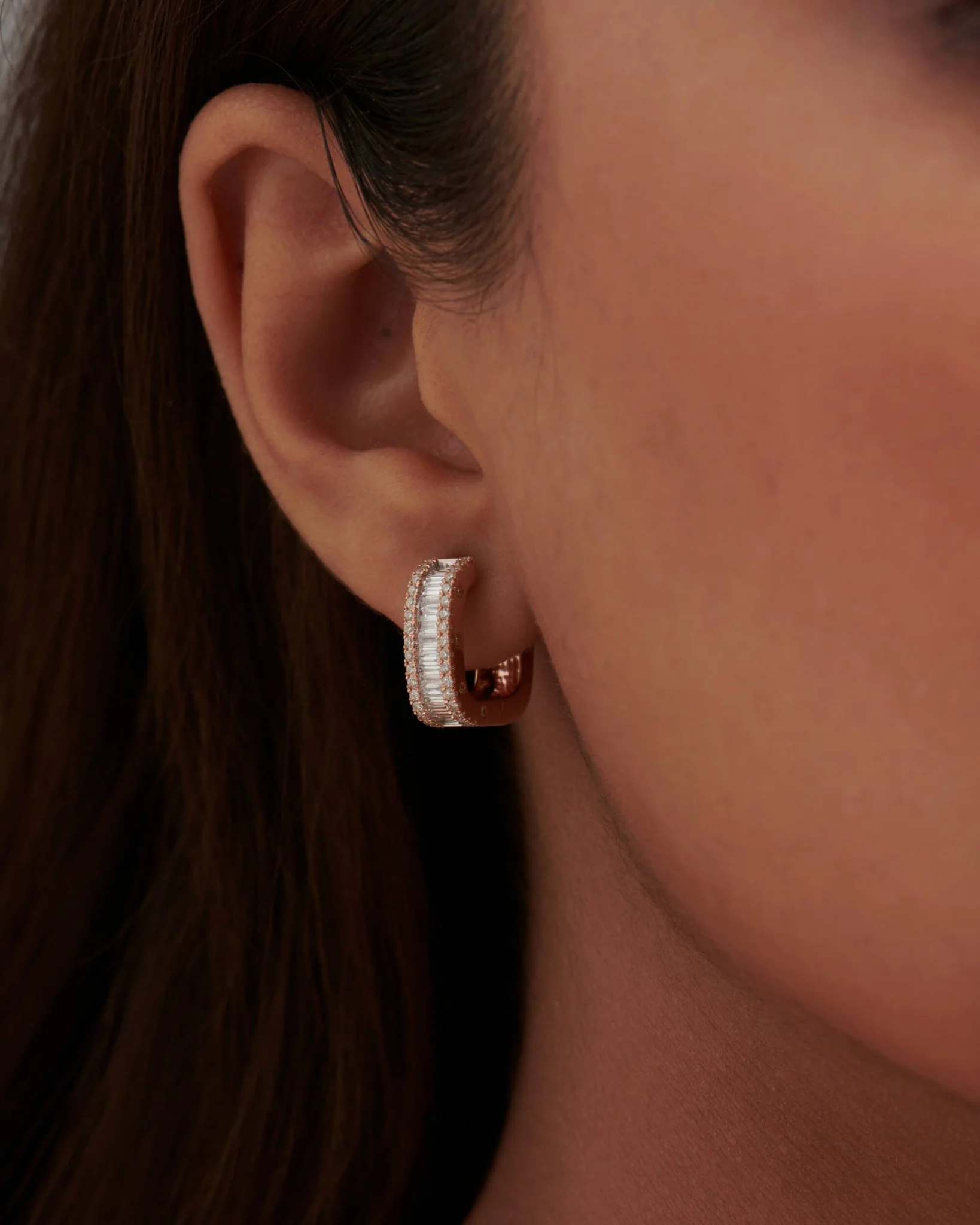 Baguette & Round Diamond Cushion Earrings – 14K/18K Gold Lab Grown Diamond Hoops Earrings - Image 3