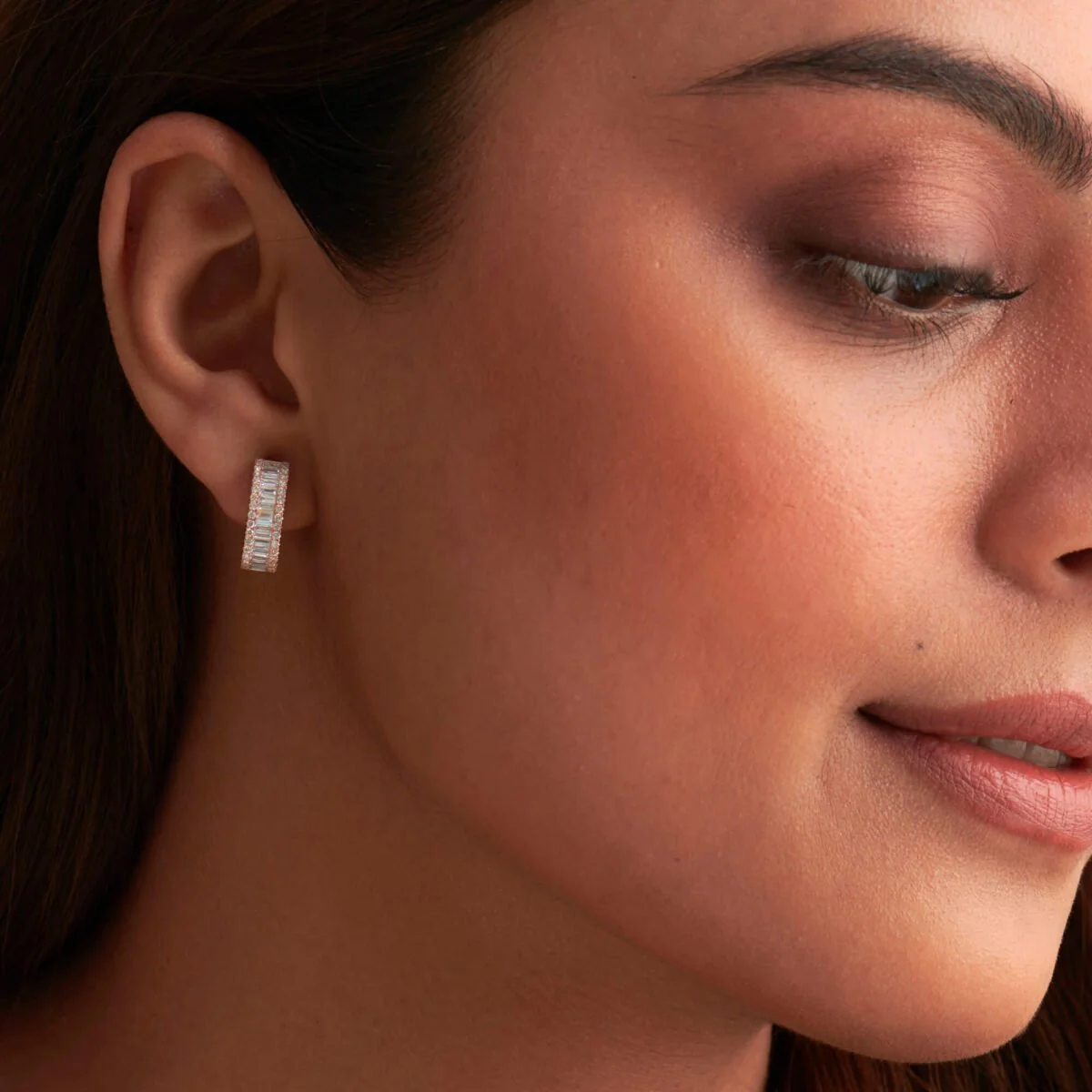 Baguette & Round Diamond Cushion Earrings – 14K/18K Gold Lab Grown Diamond Hoops Earrings - Image 4