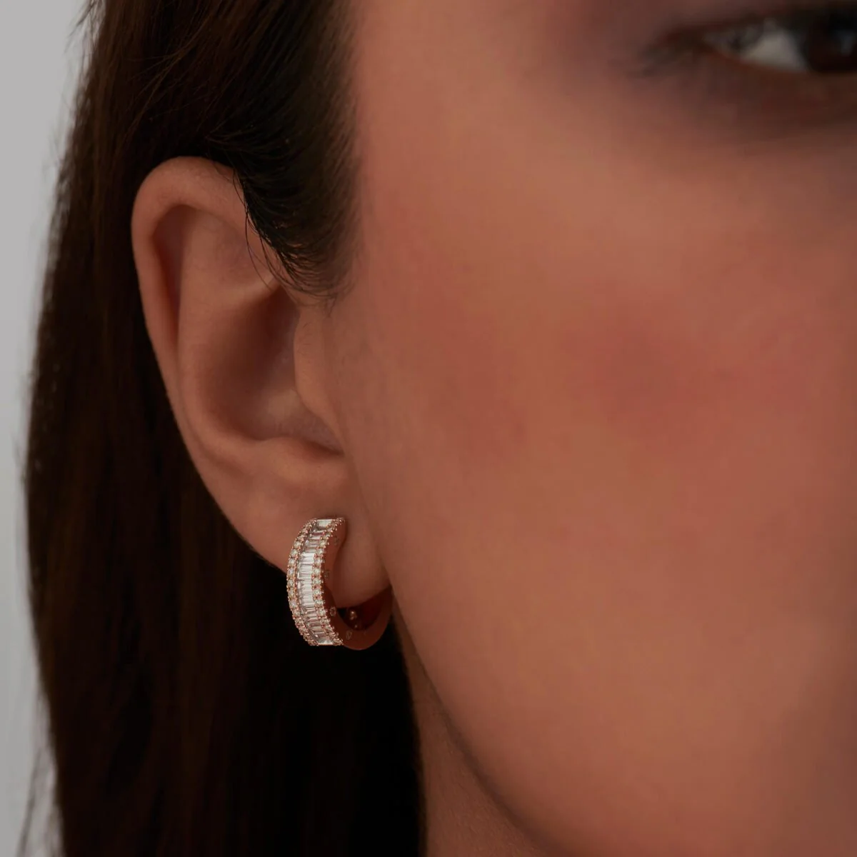 Baguette & Round Diamond Hoop Earrings - Image 2