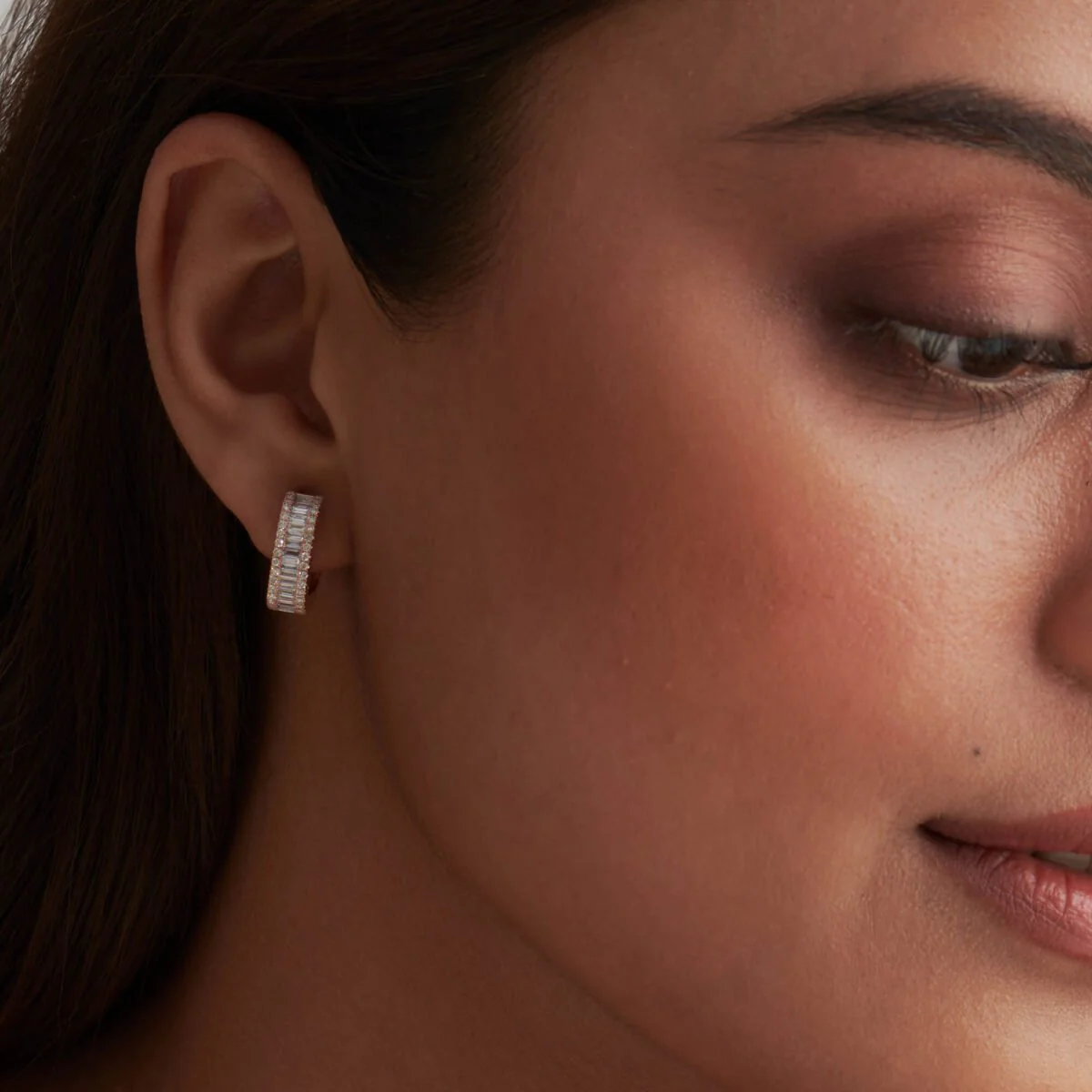 Baguette & Round Diamond Hoop Earrings - Image 4