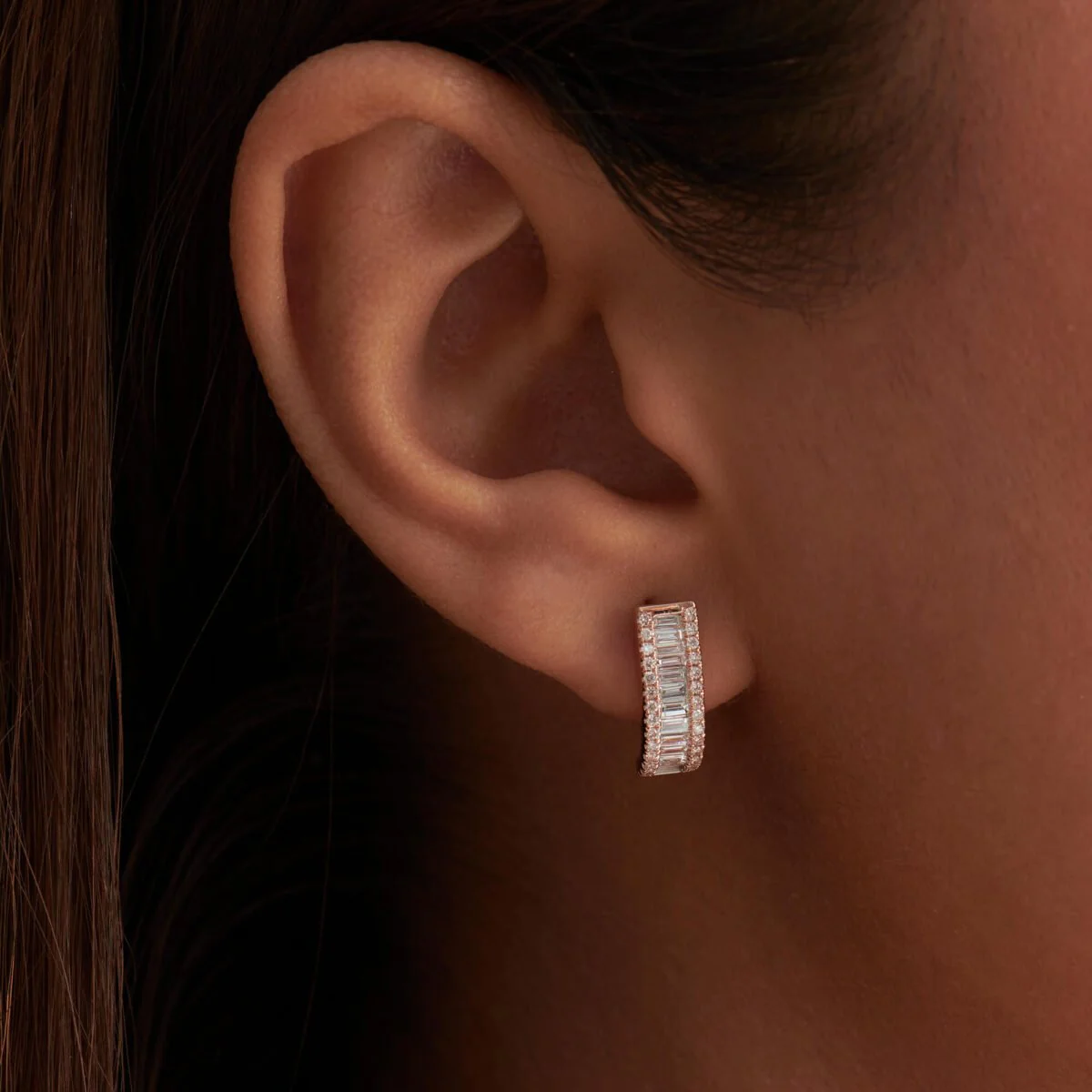 Baguette & Round Diamond U Shaped Huggies