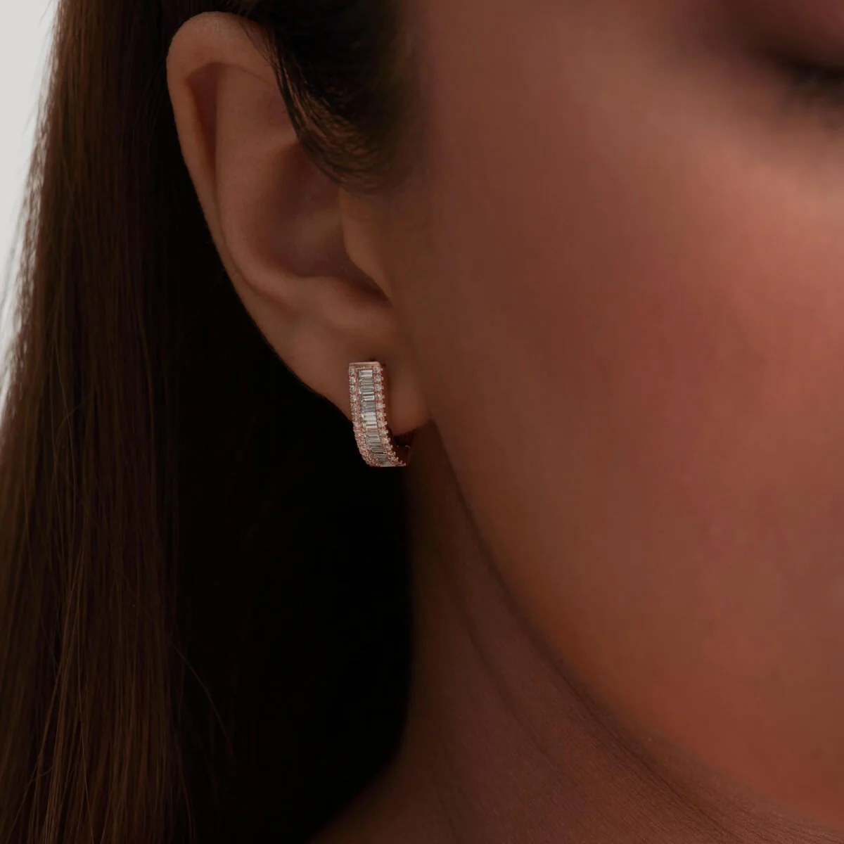 Baguette & Round Diamond U Shaped Huggies - Image 2