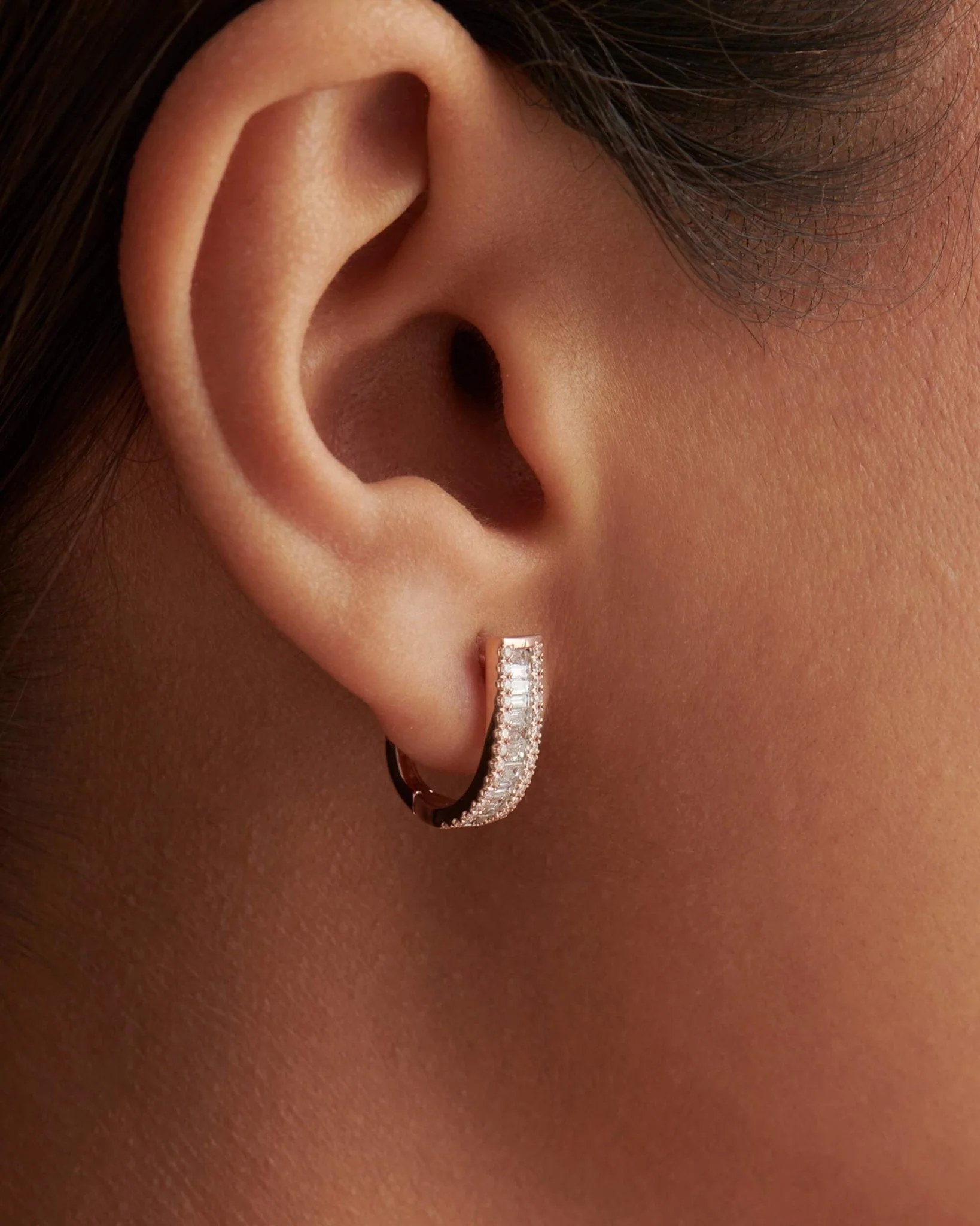 Baguette & Round Diamond U Shaped Huggies - Image 3