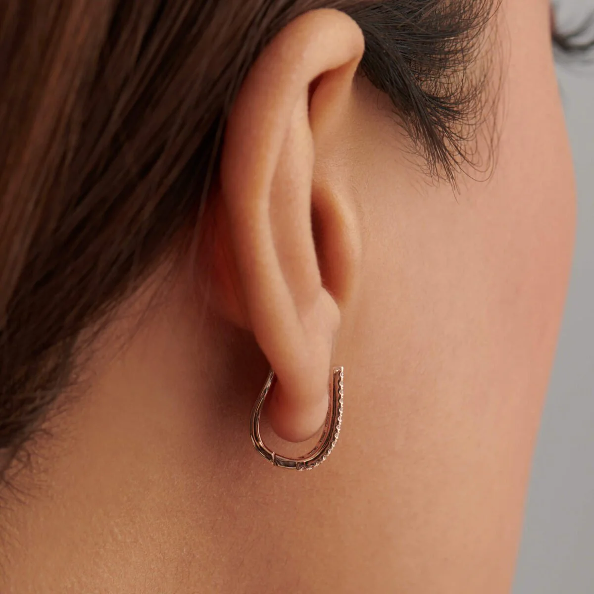 Baguette & Round Diamond U Shaped Huggies - Image 4