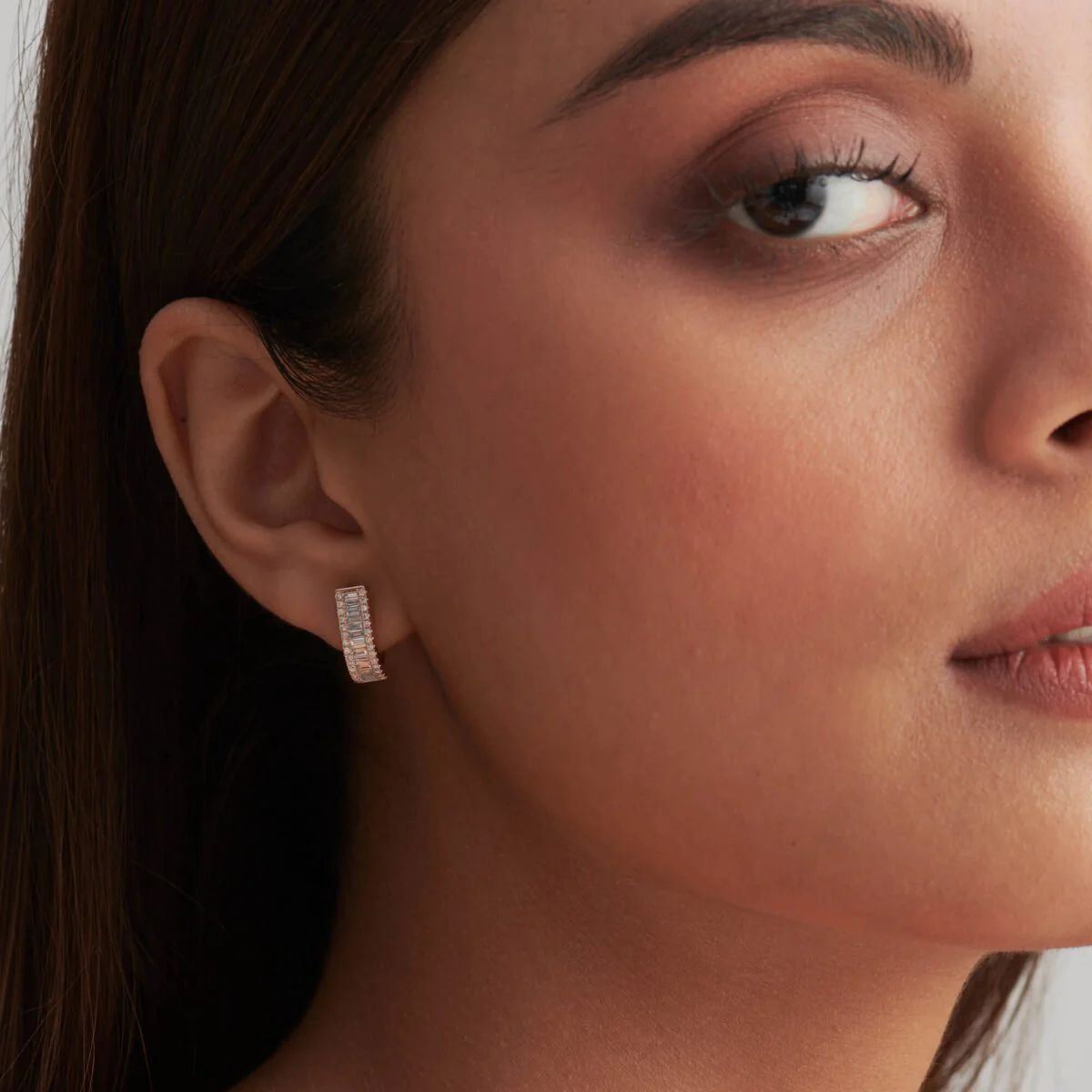 Baguette & Round Diamond U Shaped Huggies - Image 5