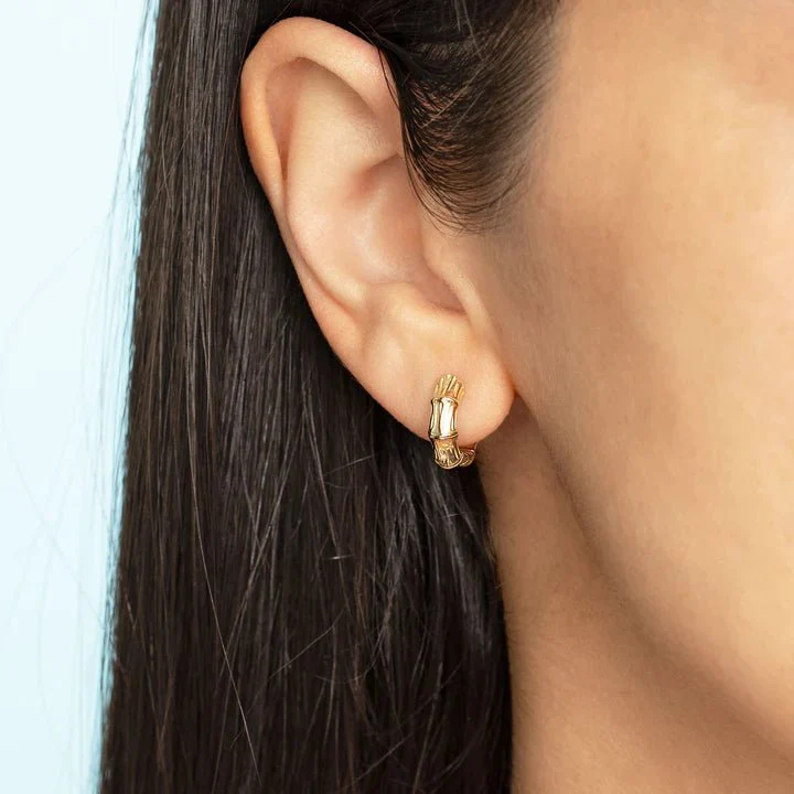Bamboo Inspired Gold Hoop Earrings - Image 2