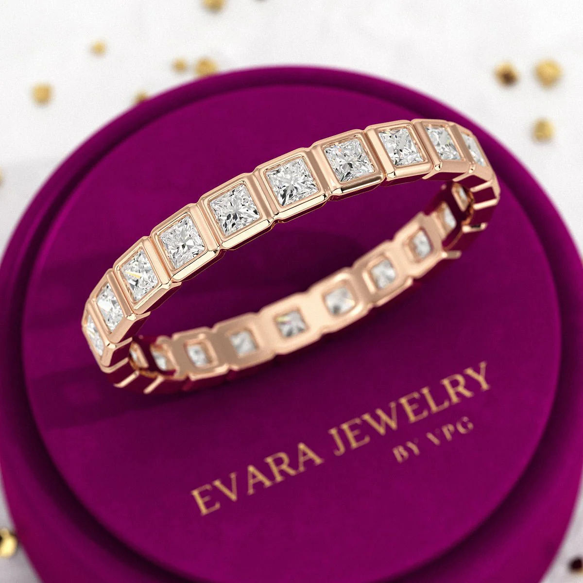 Bezel Set Eternity Band with Princess Cut Lab Grown Diamonds - Image 10