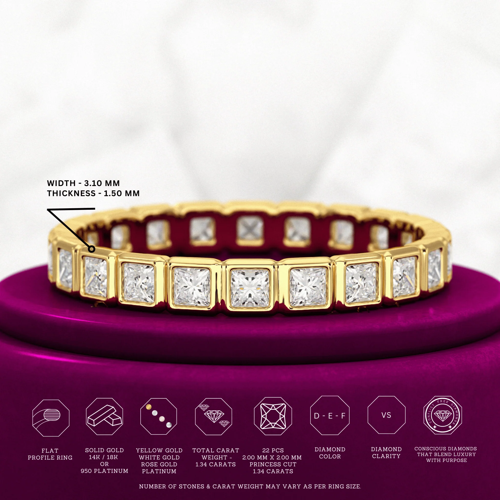Bezel Set Eternity Band with Princess Cut Lab Grown Diamonds - Image 3