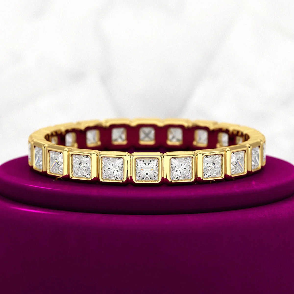 Bezel Set Eternity Band with Princess Cut Lab Grown Diamonds - Image 4