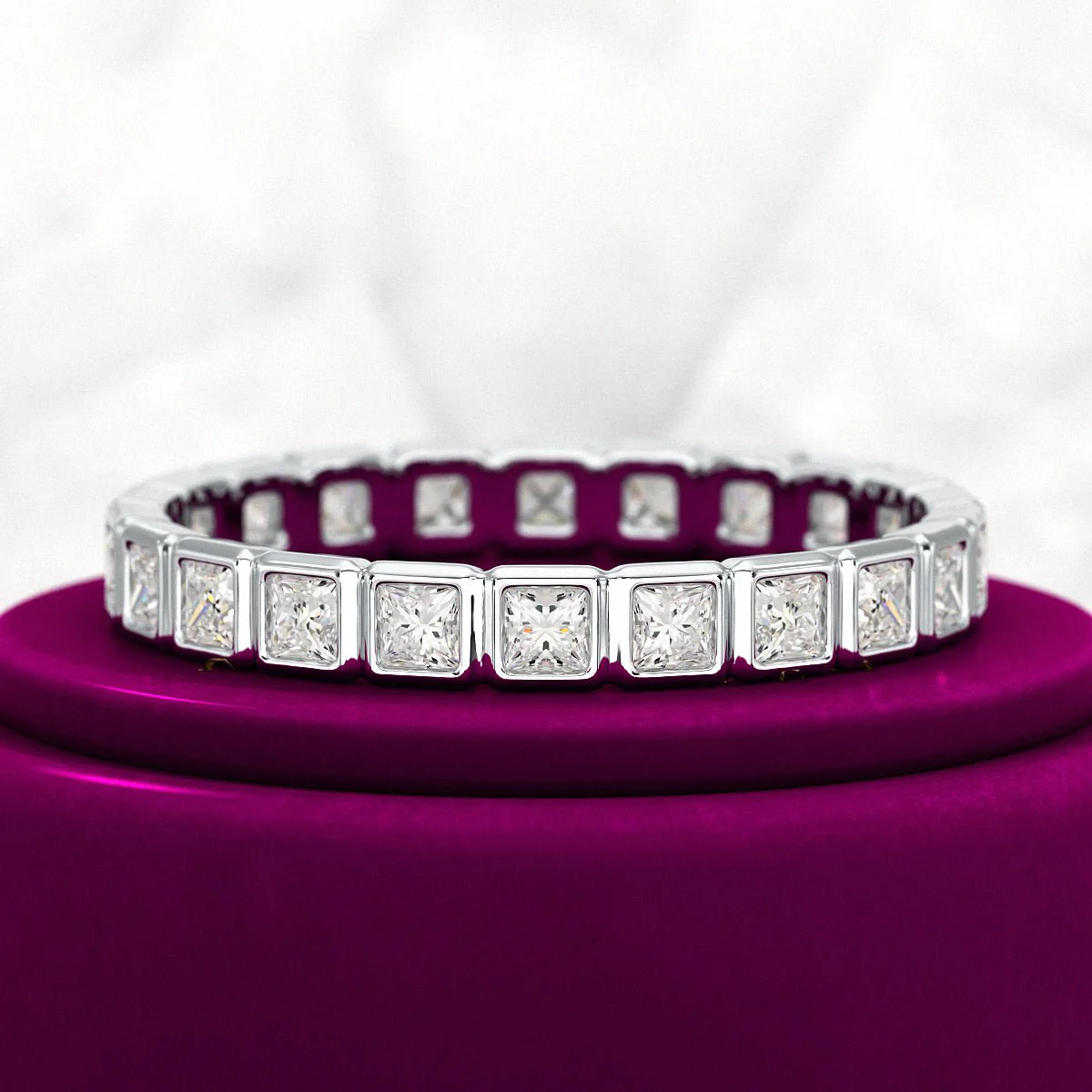 Bezel Set Eternity Band with Princess Cut Lab Grown Diamonds - Image 7