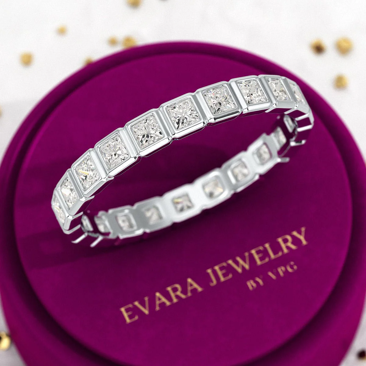 Bezel Set Eternity Band with Princess Cut Lab Grown Diamonds - Image 8