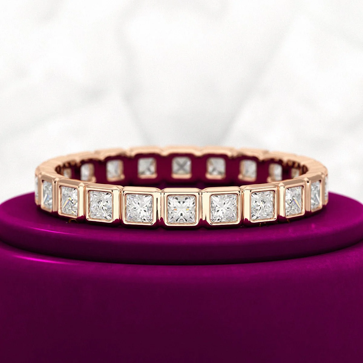 Bezel Set Eternity Band with Princess Cut Lab Grown Diamonds - Image 9