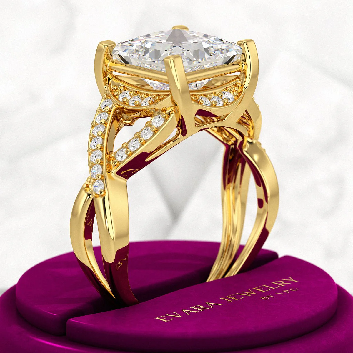 Nature Inspired 3 Carat Princess Cut Lab Grown Diamond Wedding Ring - Image 3