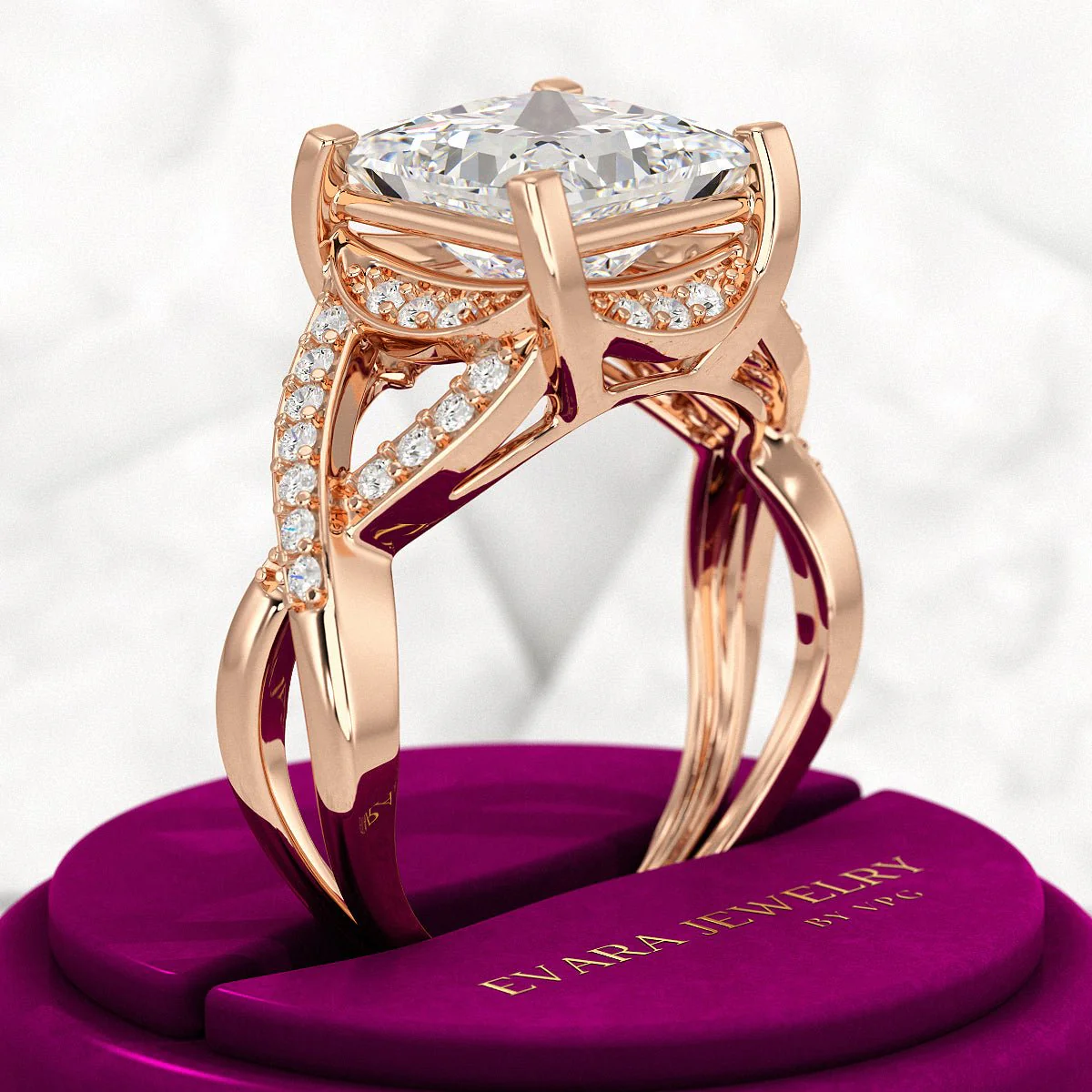 Nature Inspired 3 Carat Princess Cut Lab Grown Diamond Wedding Ring - Image 8