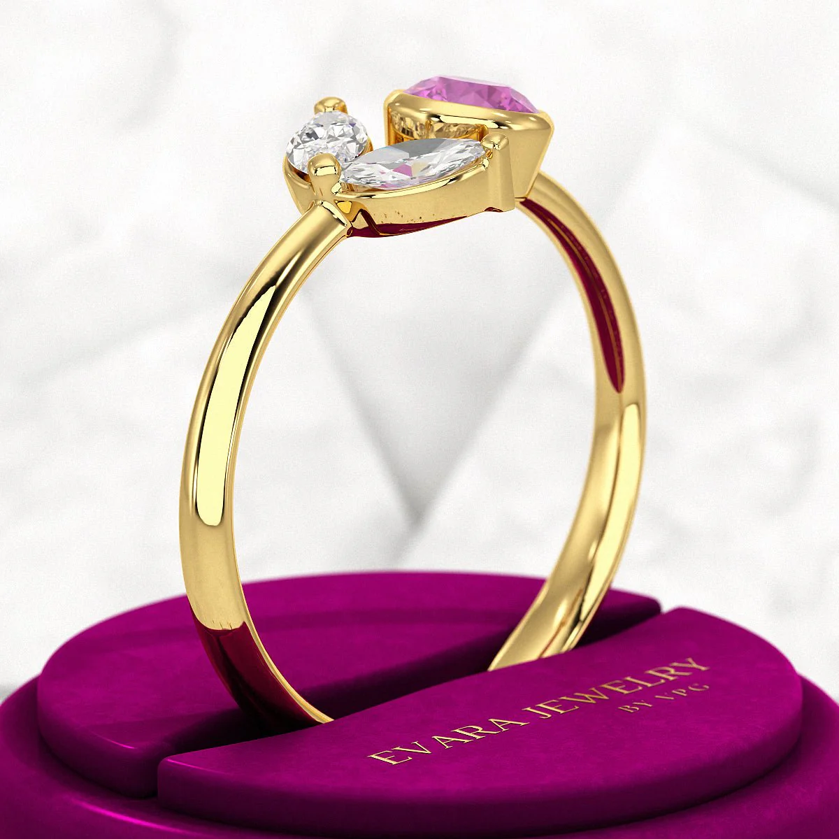 Pink Tourmaline & Diamond Wedding Stacking Front Open Ring - Image 4