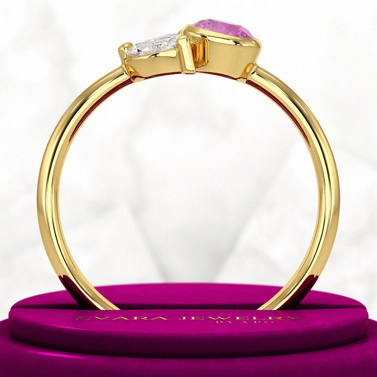 Pink Tourmaline & Diamond Wedding Stacking Front Open Ring - Image 5