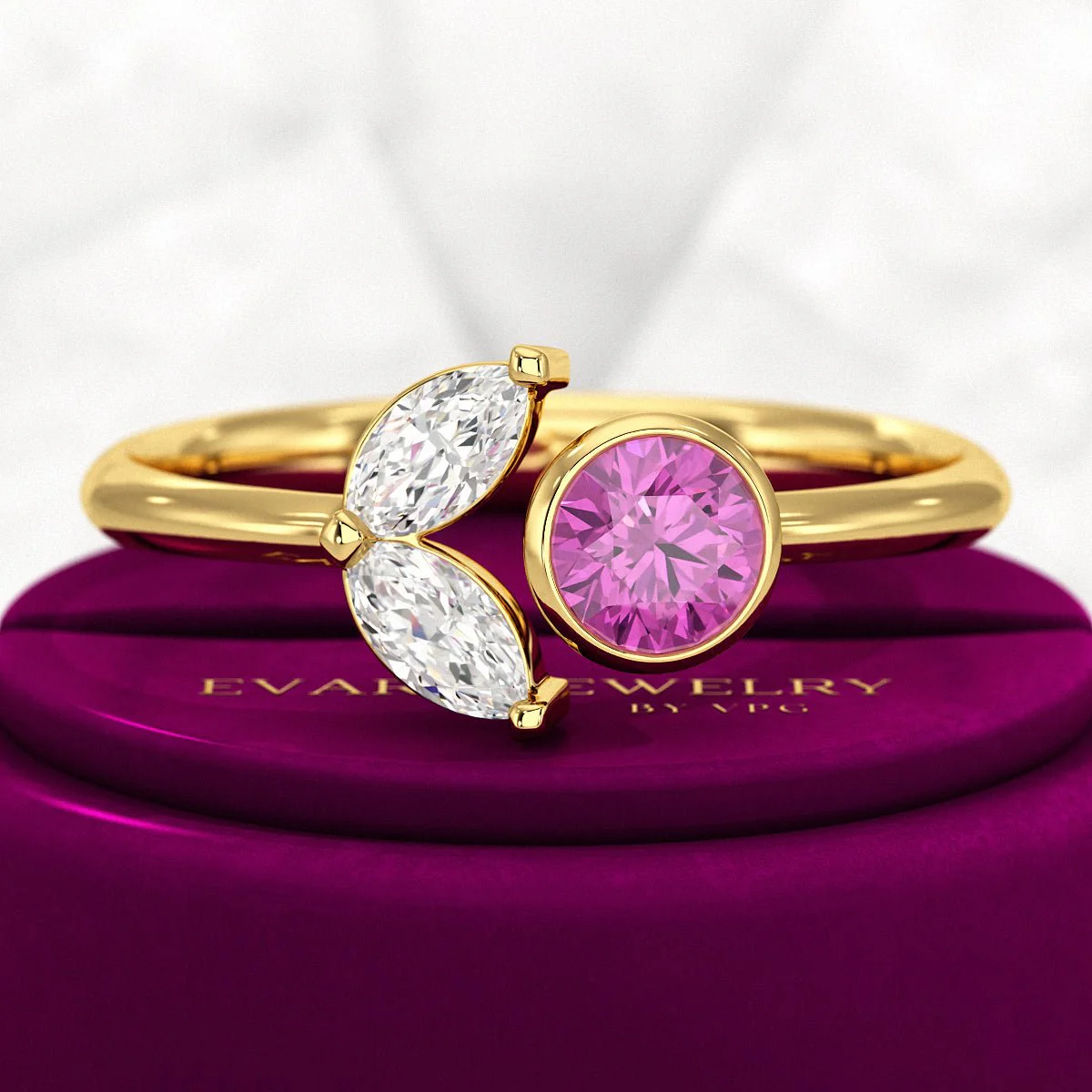 Pink Tourmaline & Diamond Wedding Stacking Front Open Ring - Image 6