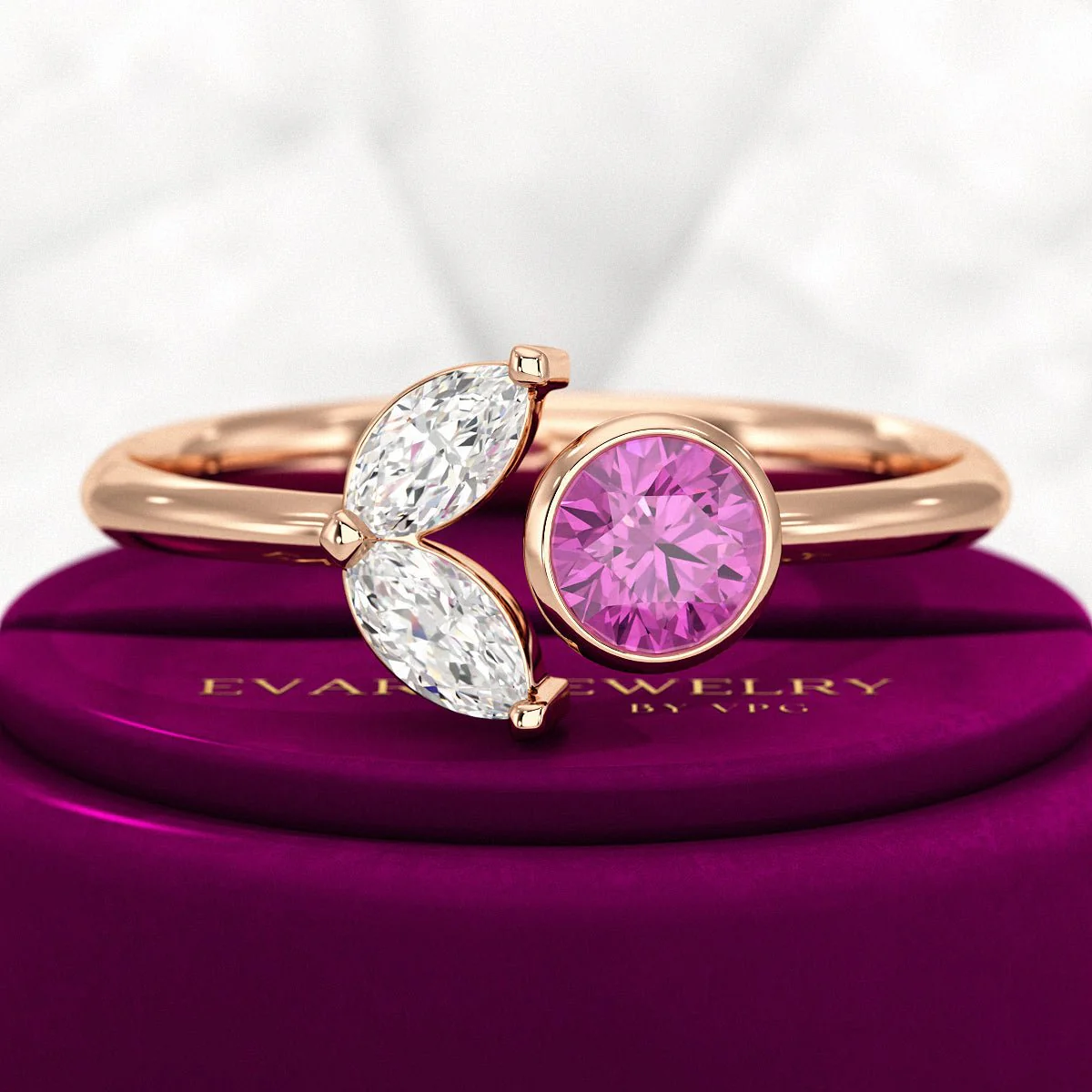 Pink Tourmaline & Diamond Wedding Stacking Front Open Ring - Image 7