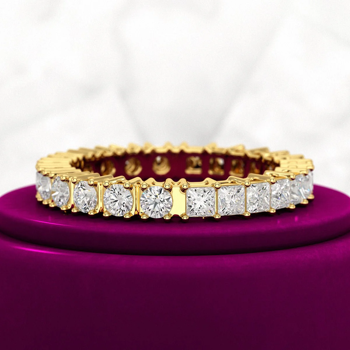 1.64 Carats Princess Cut & Round Cut Lab Grown Diamond 50-50 Eternity Band - Image 6