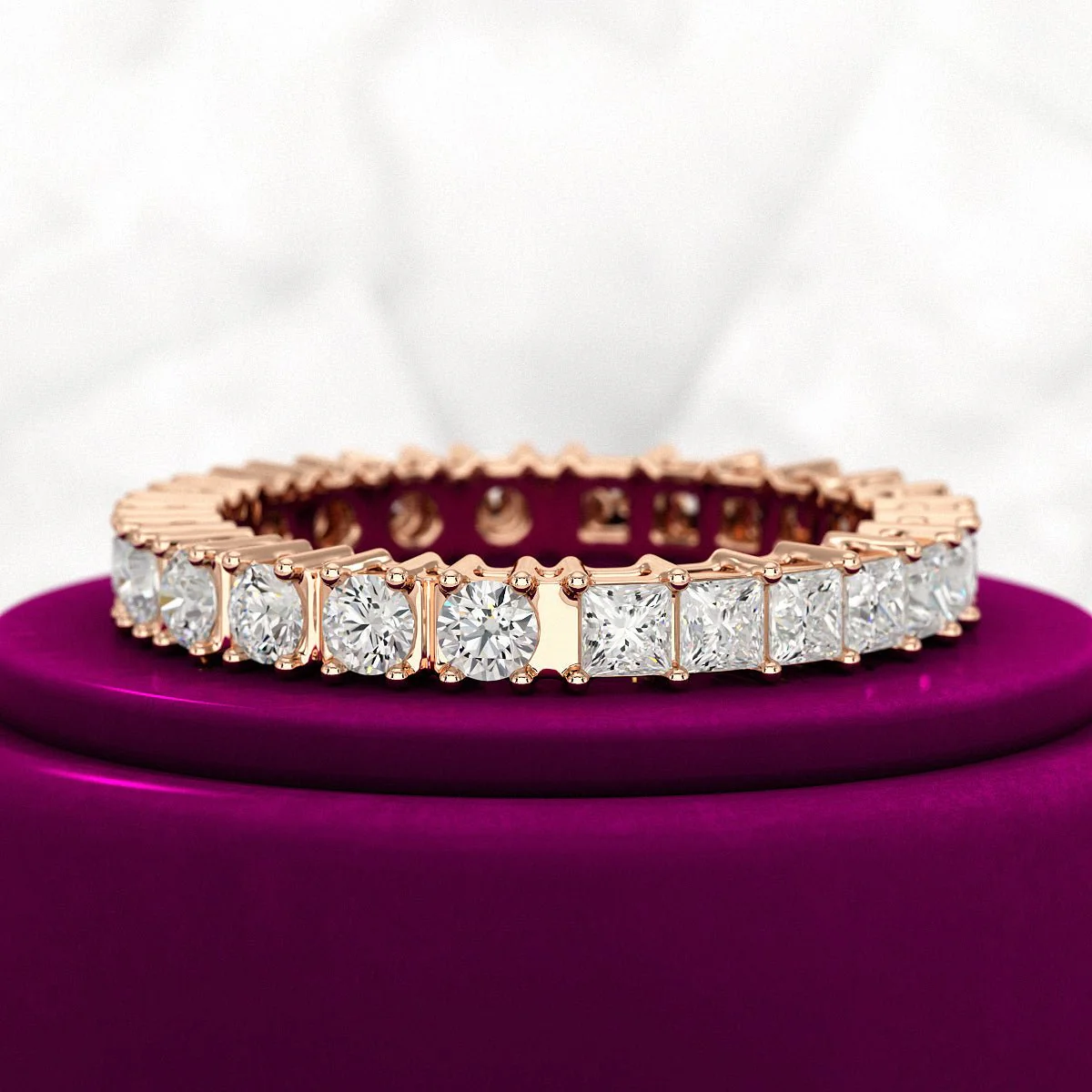 1.64 Carats Princess Cut & Round Cut Lab Grown Diamond 50-50 Eternity Band - Image 7